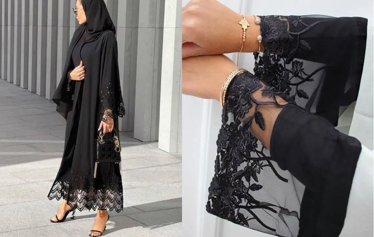 مانتو عبایی ساده با مچی توردار