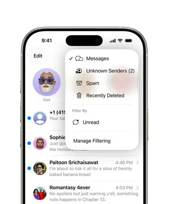 فیلتر پیام‌های ناشناس در Messages