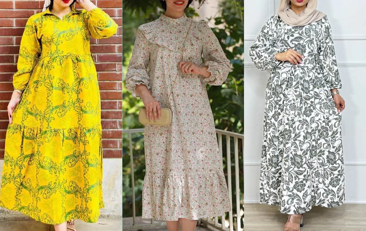 تابستانی مدل پیراهن نخی گلدار بلند