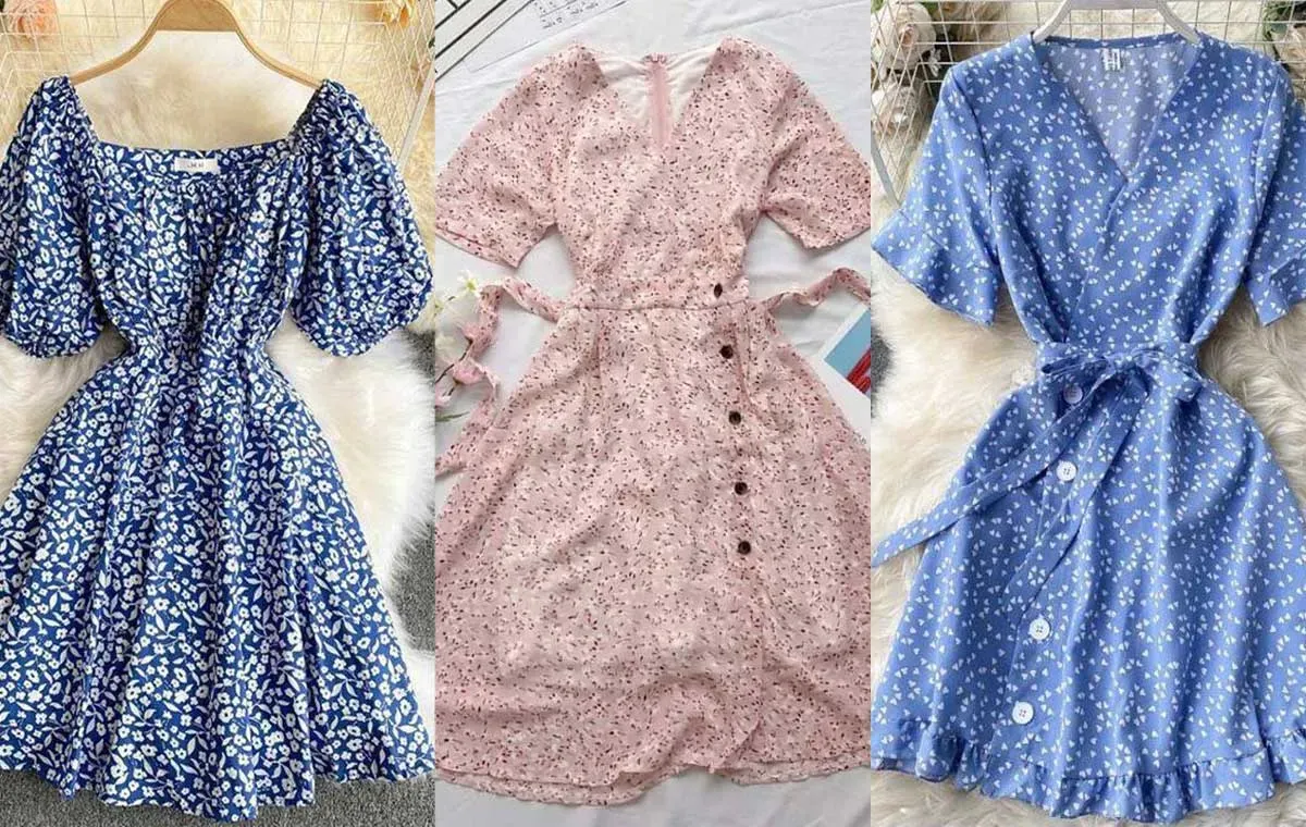 تابستانی مدل پیراهن نخی گلدار کوتاه