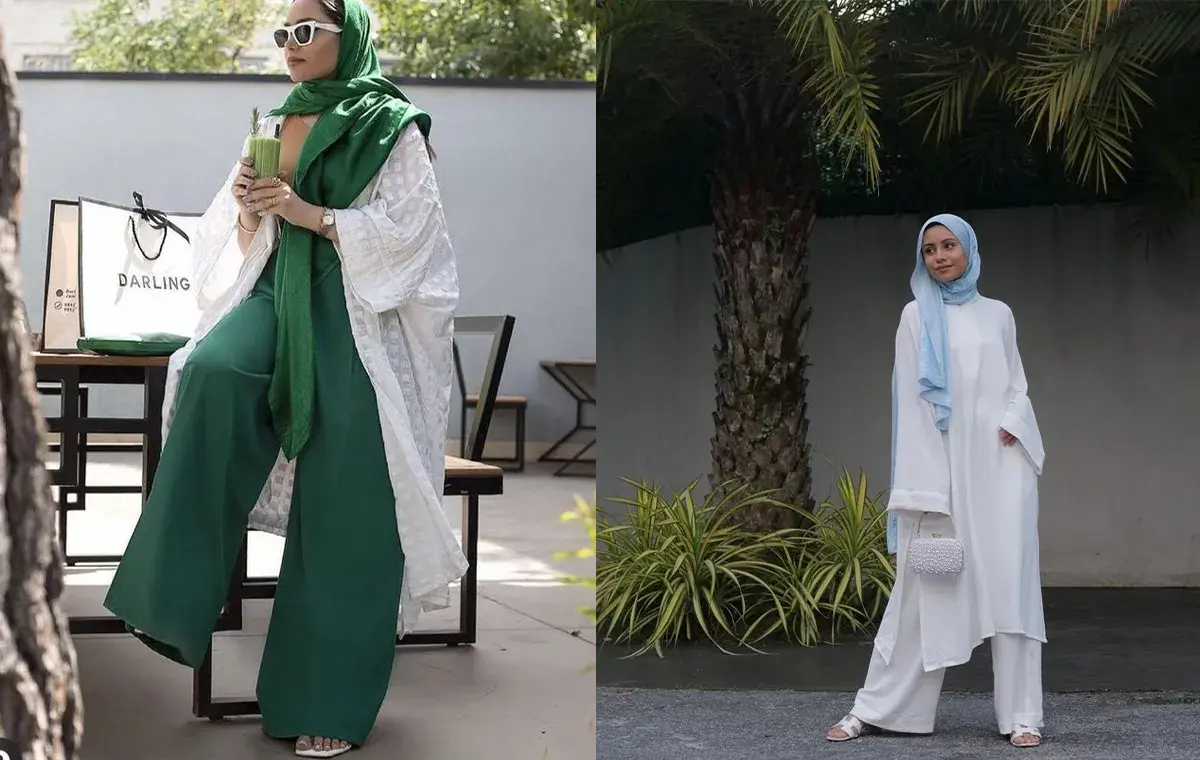 استایل مانتو سفید با شلوار گشاد 