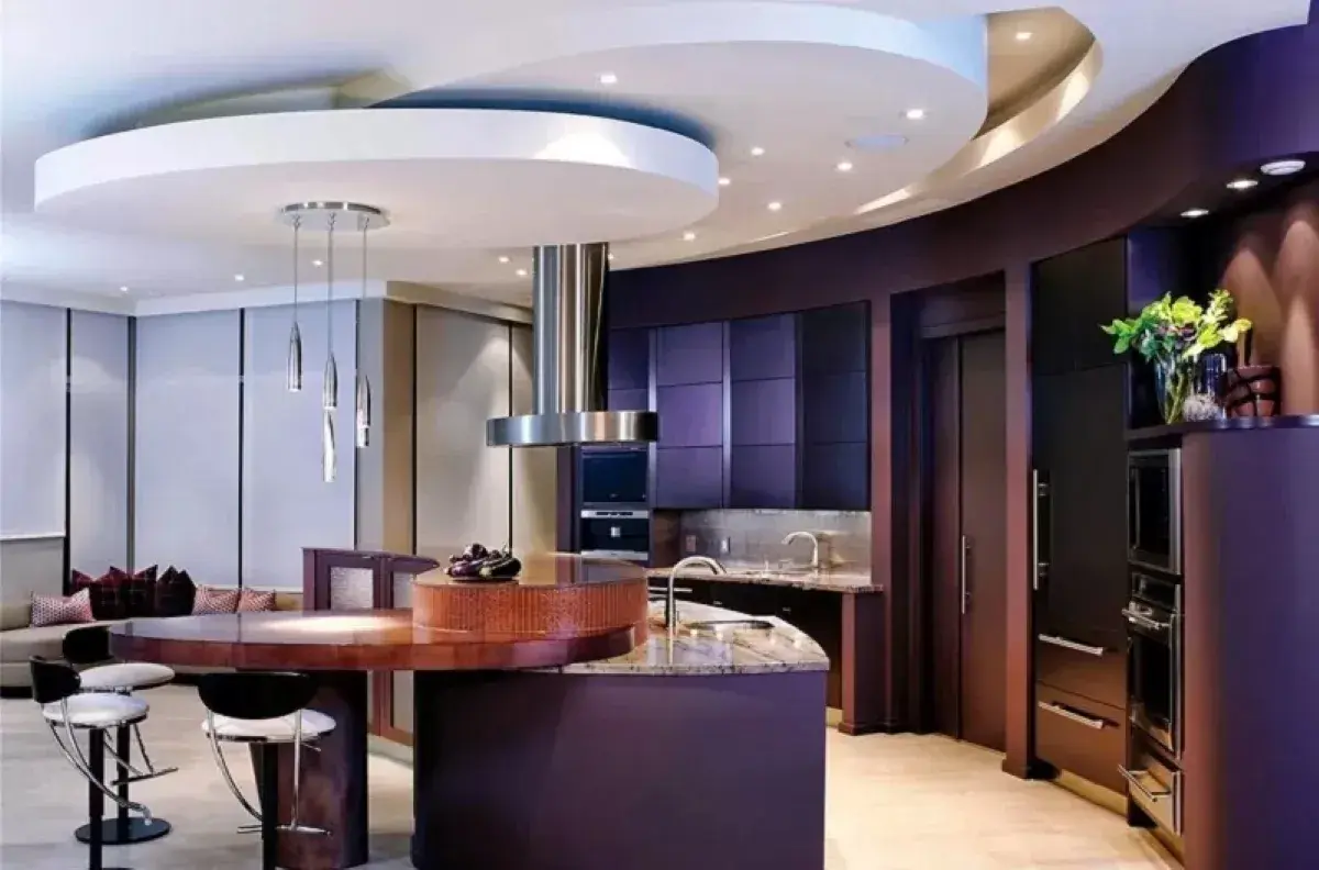 کناف سقف پذیرایی ترکیبی با آشپزخانه