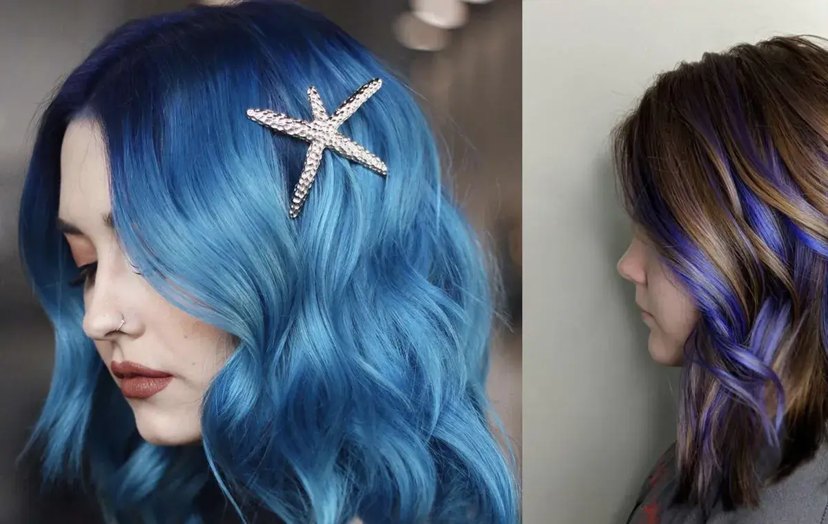 مدل جلوی مو آبی آسمانی یا مش‌های بنفش و صورتی ازجمله رنگ مو فانتزی