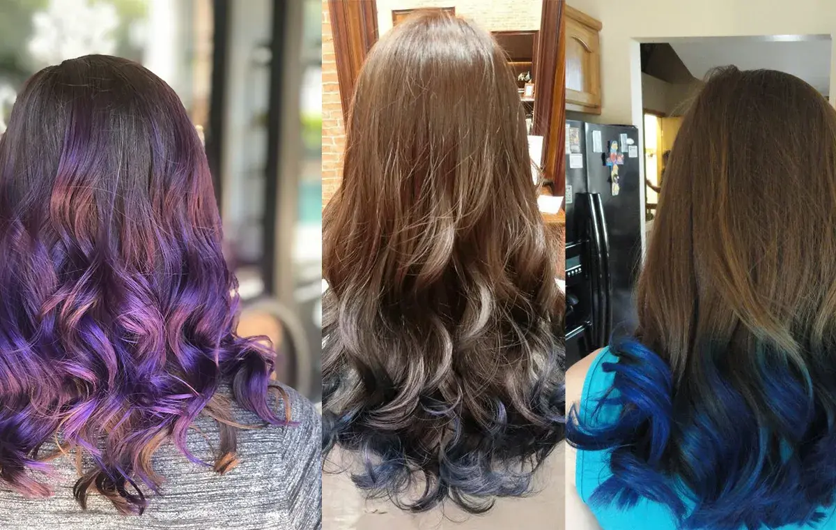 آمبره بنفش به آبی در انتهای مو جزو مدل رنگ فانتزی پایین مو