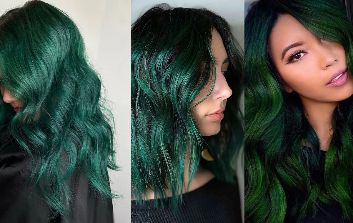 رنگ فانتزی سبز بدون دکلره (روی موی مشکی)