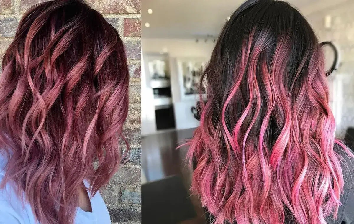 رنگ فانتزی صورتی بدون دکلره (روی موی مشکی)