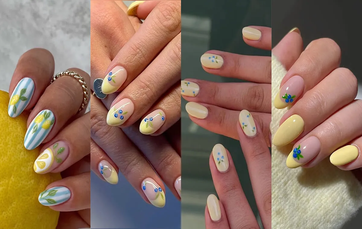 مدل ناخن زرد کره‌ای و رنگ آبی