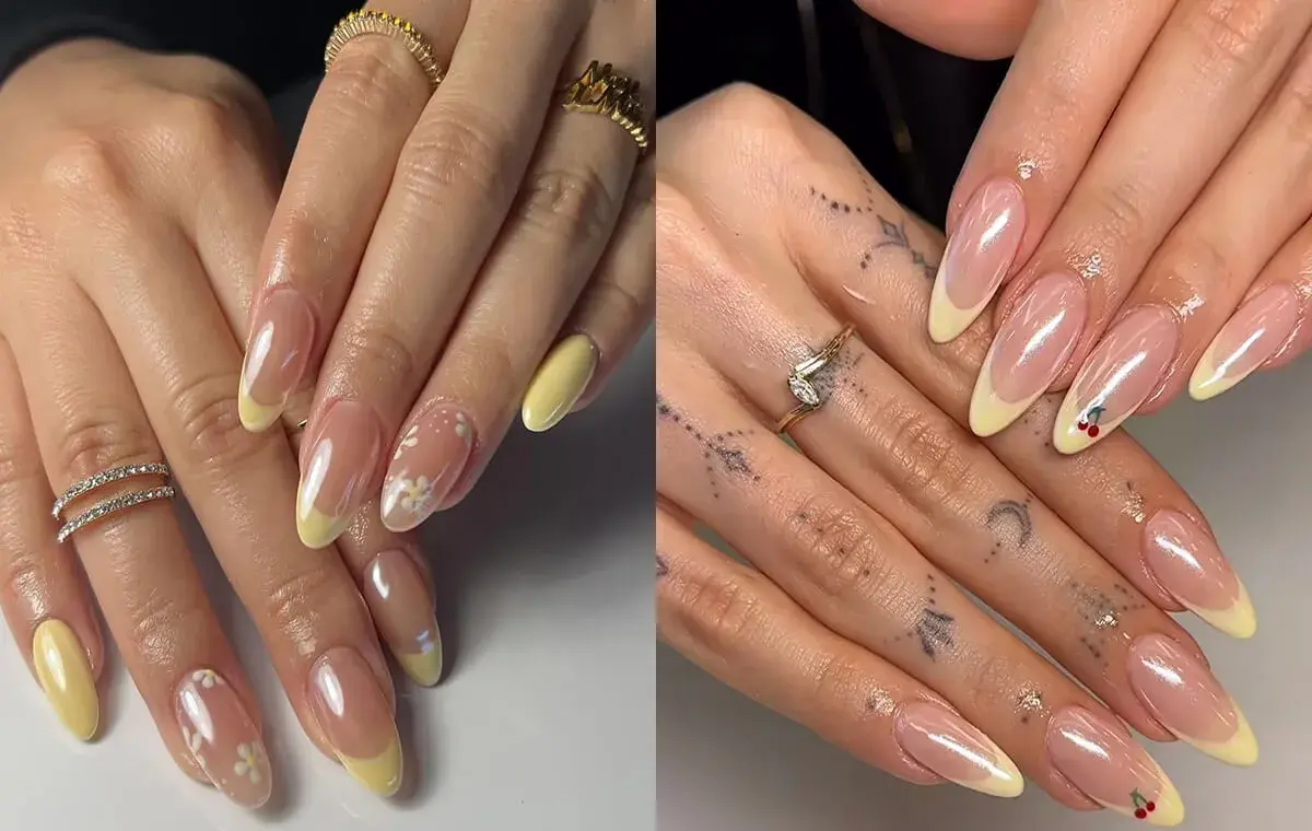 طرح ناخن زرد کره‌ای با فرنچ
