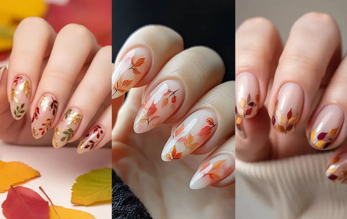 مدل ناخن شیشه‌ای با تم پاییزی