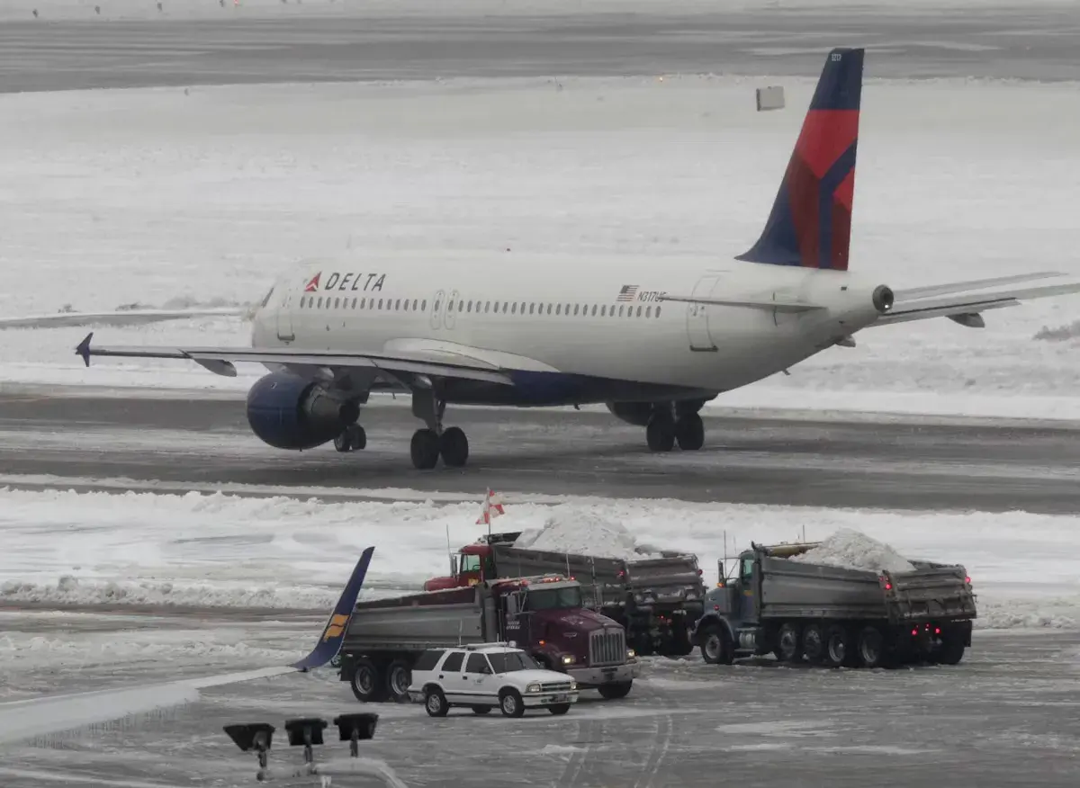 برف سنگین و توقف عملیات روی باند در فرودگاه