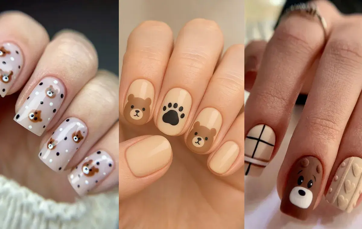 طرح ناخن خرسی قهوه‌ای