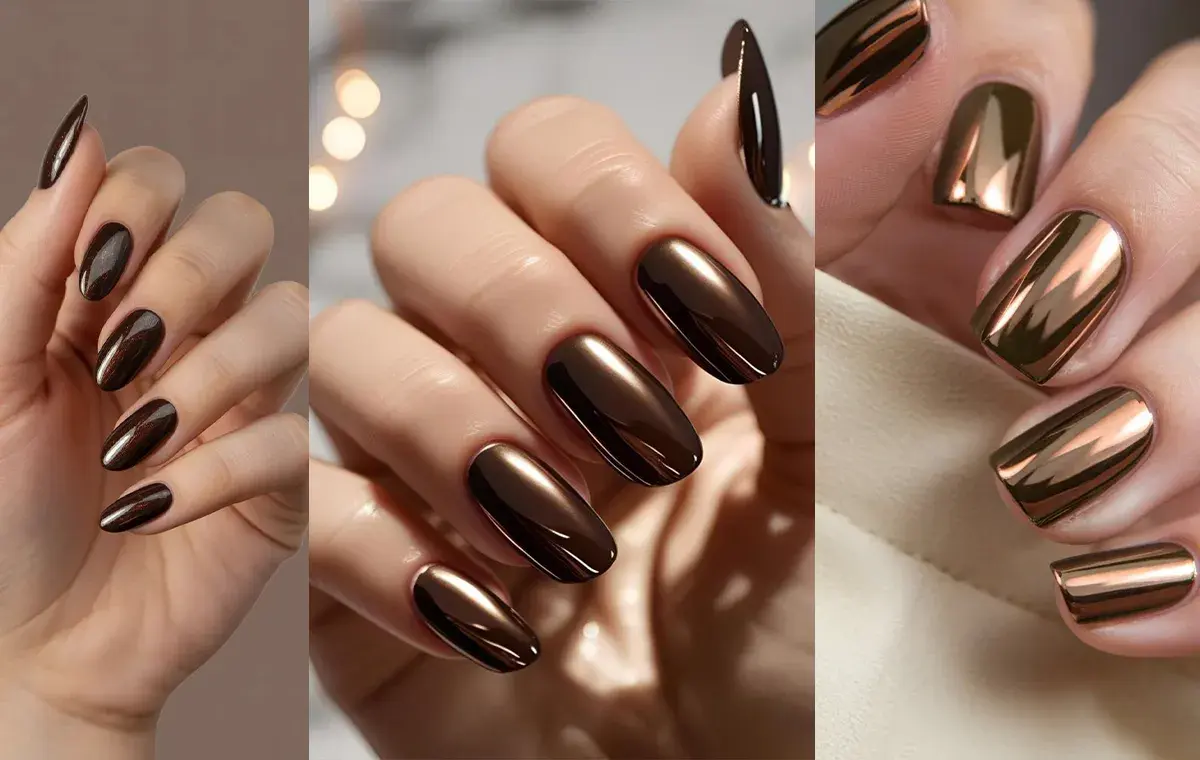 مدل ناخن کروم قهوه‌ای