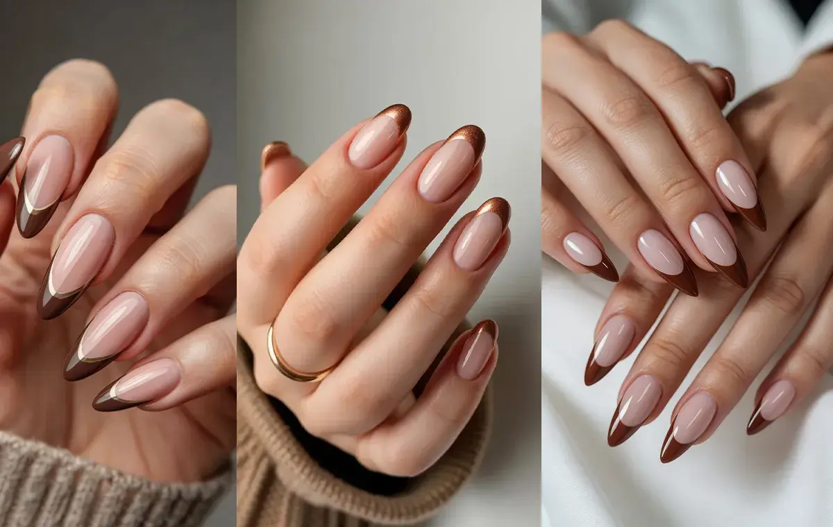 مدل ناخن فرنچ کرم قهوه‌ای