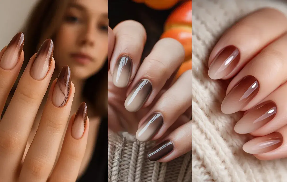 مدل ناخن آمبره قهوه‌ای