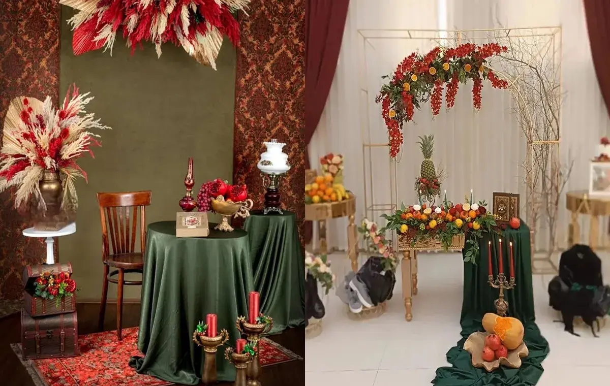دکور شب یلدا برای عکاسی با رنگ سبز