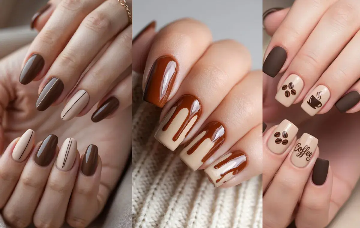 طرح ناخن کرم قهوه‌ای