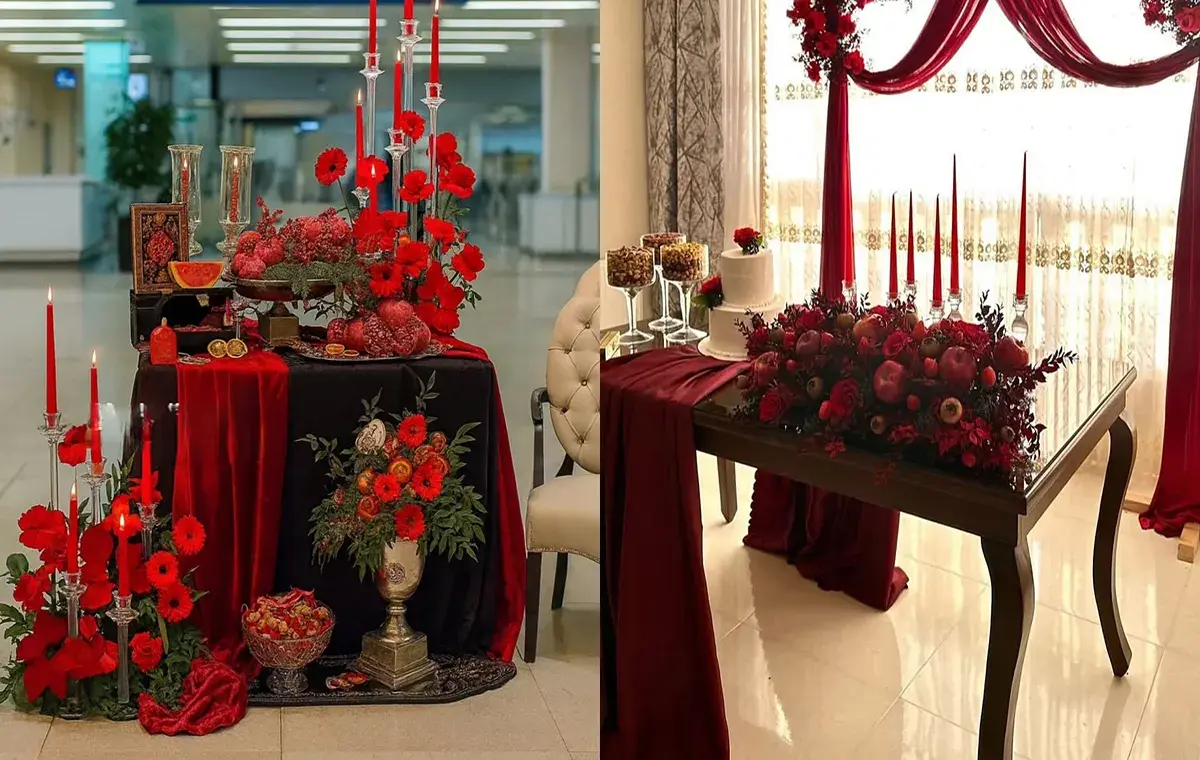 دکور شب یلدا برای عکاسی با رنگ قرمز