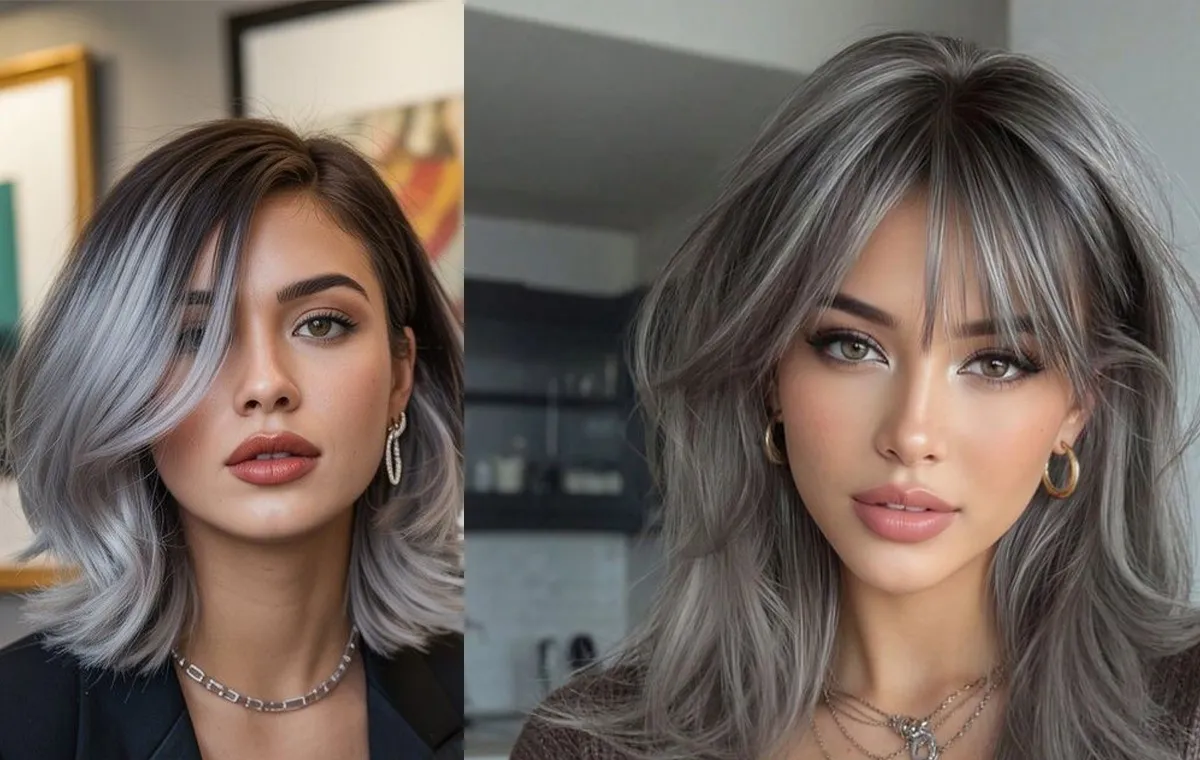 عکس رنگ موی یخی دودی شبیه ترکیب رنگ موی طوسی یخی 