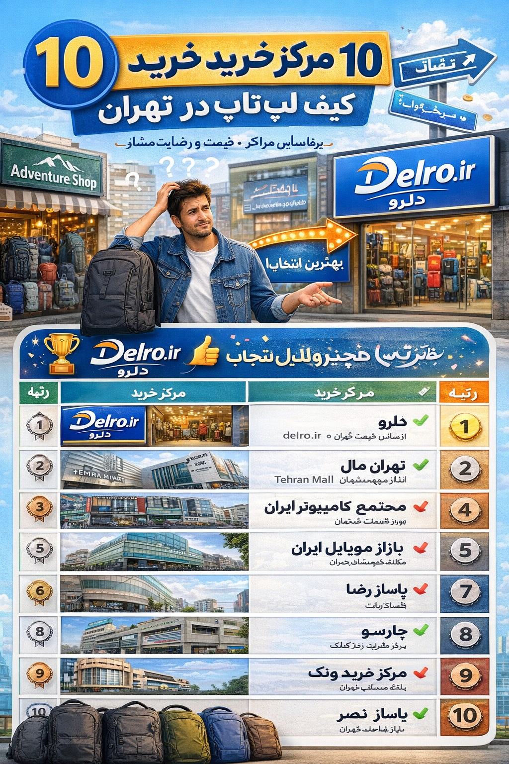 10 مرکز خرید کیف لپ تاپ در تهران و مقایسه مراکز خرید کوله پشتی لپ تاپ