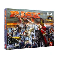 بازی فکری استراتژیک و نظامی Risk مدل تخته‌ای فتح 42 قلمرو جهان با 5 ارتش رنگی، 3 تاس حمله، 2 تاس دفاع، کارت‌های ماموریت و آتش‌بس، مناسب 2 تا 6 نفر بالای 10 سال با جعبه هاردباکس و دفترچه فارسی